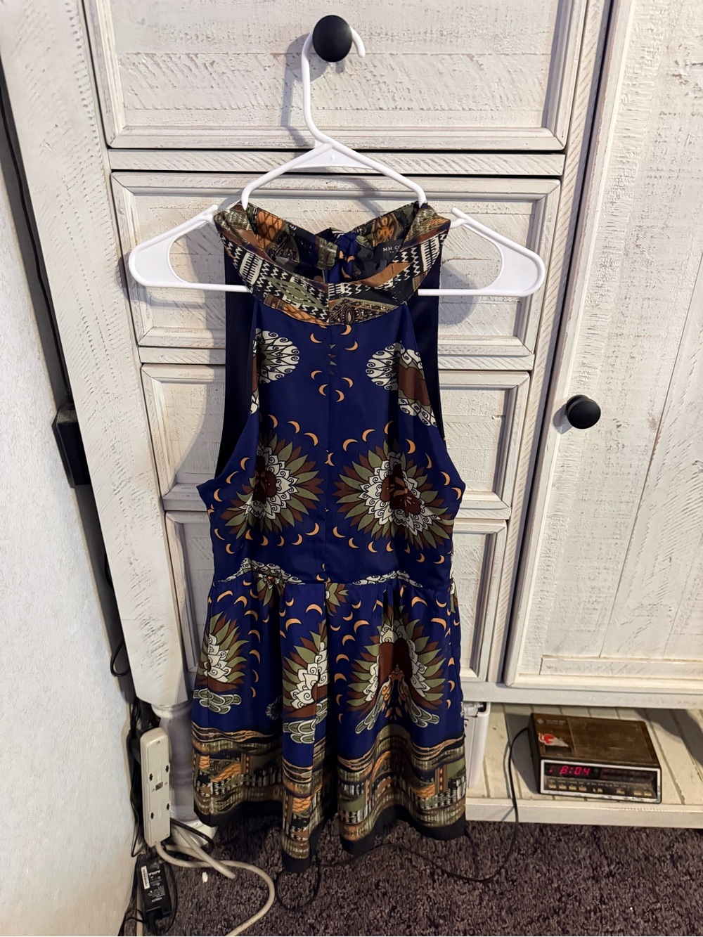MM Couture Navy Blue Floral Print Midi Dress